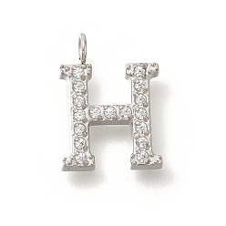 Letter H 304 микро нержавеющей стали прокладывать Цирконом подвески, подвески с буквой az~z, Письмо ч, 13x9.5x2 мм, отверстие : 2 мм