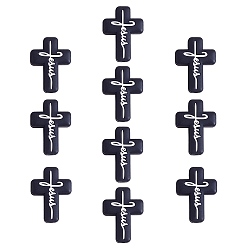 Black 10Pcs Silicone Beads, Cross, Black, 29.5x21.5x7.5mm, Hole: 2.5mm
