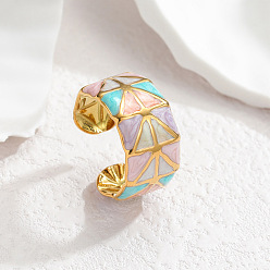 Разноцветный 304 Открытые кольца из эмалированной нержавеющей стали, треугольник шаблон, золотые, красочный, 18 мм