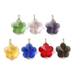 Золотой Прозрачные стеклянные ссылки, подвески в форме цветка, с 304 двойными петлями из нержавеющей стали, разноцветные, золотые, 19.5x13.5x9 мм, отверстия : 2 mm и 2.5 мм