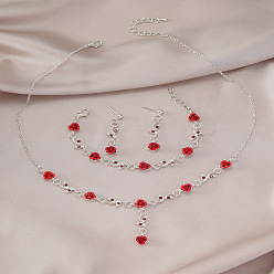 Красный Ожерелья с подвесками из розового сплава и акрила, серьги-гвоздики и наборы браслетов, серебряные, красные, 455 мм