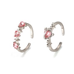 Платина 2шт. сплав со стразами манжетные кольца, сердце, платина, внутренний диаметр: 17 мм