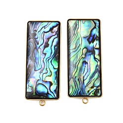 Настоящее золото 18K 304 фурнитура для сережек-гвоздиков из натуральной ракушки пауа из нержавеющей стали, прямоугольные, ионное покрытие (ip), реальный 18 k позолоченный, 43x17 мм, отверстие : 1.6 мм, штифты : 1 мм