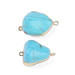 Golden Synthetic Turquoise Connector Charms, with Brass Findings, Nuggets Links, Golden, 29~30.5x18.5~20x14~15.5mm, Hole: 2mm