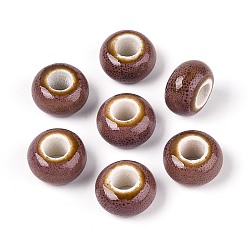 Сиена Фарфоровые бусины ручной работы, фантазии античного стекла фарфора, бусины с большим отверстием, рондель, цвет охры, 15x8 мм, отверстие : 6 мм