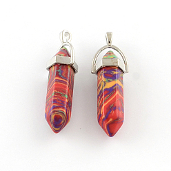 Платина Малахита камень подвески с выводами сплава, платина, 40~42x13.5x10 мм, отверстие : 2 мм