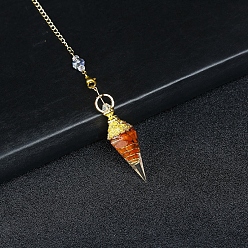 Red Jasper Resin Cone Dowsing Pendulums, Natural Red Jasper Chip inside and Metal Findings Charm, 380mm