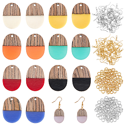 Золотой & Серебряный Изготовление сережек своими руками, включая овальные подвески из смолы и орехового дерева, латунные крючки для серег и открытое кольцо для прыжков, золотой и серебряный, кулон: 16 шт.