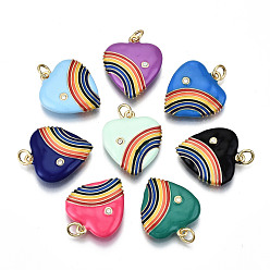 Mixed Color Brass Micro Pave Cubic Zirconia Pendants, with Enamel and Jump Ring, Nickel Free, Real 16K Gold Plated, Heart, Mixed Color, 20.5x18x4mm, Hole: 3mm, Jump Ring: 5x0.8mm, Inner Diameter: 3mm