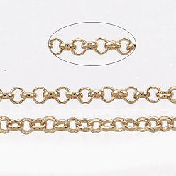 Light Gold Паяные латунные цепи Роло, отрыгивающая цепь, с катушкой, золотой свет, 2x0.5 мм, около 328.08 футов (100 м) / рулон