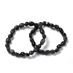 Larvikite Эластичные браслеты из натурального ларвикита с бисером, упавший камень, самородки, внутренний диаметр: 2 дюйм (5~5.2 см)