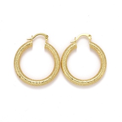 Golden Rack Plating Brass Hoop Earrings, Textured, Long-Lasting Plated, Lead Free & Cadmium Free, Round Ring, Golden, 34~34.5x29.5x4mm, Pin: 0.6x1.2mm