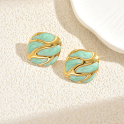 Зеленый Квадратные серьги-гвоздики из нержавеющей стали, золотые, зелёные, 21.2 мм