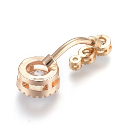 Golden Piercing Jewelry, Brass Cubic Zirciona Navel Ring, Belly Rings, with 304 Stainless Steel Bar, Golden, 27x9mm, Bar: 15 Gauge(1.5mm), Bar Length: 3/8"(10mm)