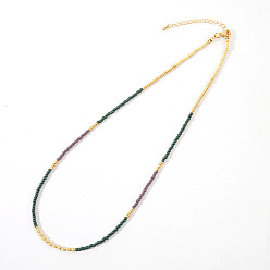 Зеленый Винтажное короткое разноцветное ожерелье из стеклянных бус, зелёные