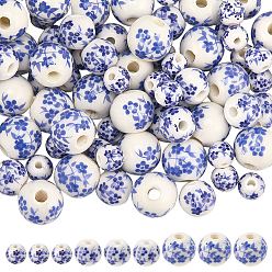 Королевский синий 3 стили фарфоровых бусин ручной работы с принтом, круглые, белый и голубой фарфор, королевский синий, 6~10 мм, отверстие : 2 мм