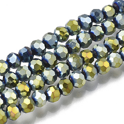 Зеленое Покрытие Гальванические стеклянные бусины, граненые, круглые, зеленый покрытием, 3 мм, отверстие : 0.5 мм, около 158~160 шт / нитка, 19.29~19.69 дюйм (49~50 см)