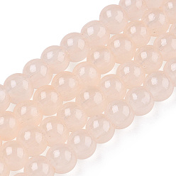 Персиковый Слойка Выпечки окрашены имитация нефрита стекловолокна круглый шарик, розовые, 4.5~5 мм, отверстие : 1 мм, около 200~210 шт / нитка, 31.4 дюйм
