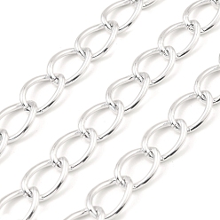 Серебро Оксидированные алюминиевые бордюрные цепи, несварные, с катушкой, серебряные, 15.5x10x2 мм, около 98.43 футов (30 м) / рулон