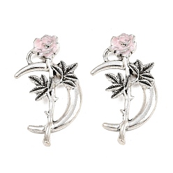 Античное Серебро Подвески из эмали и сплава, цветок с лунными чарами, античное серебро, 40x22x4.3 мм, отверстие : 3x5 мм