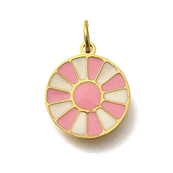 Pink 304 из нержавеющей стали шармы эмали, с целью перехода в кольце, плоский круглый с цветными чарами, реальный 18 k позолоченный, ионное покрытие (ip), розовые, 11x10x1.5 мм, отверстие : 2.5 мм