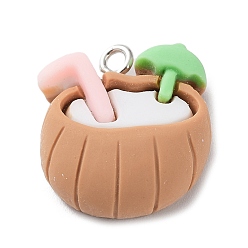 Drink Непрозрачные подвески смолы, летние подвески с железными петлями с платиновым покрытием, пить, 20x18x7.5 мм, отверстие : 2 мм