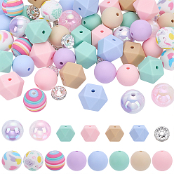 (52) Непрозрачная лаванда Наборы для самостоятельного изготовления, включая силиконовые шарики, акриловые бусины и латунные хрустальные бусины со стразами, разноцветные, 10x4 мм, отверстие : 2 мм