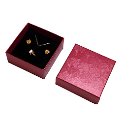 Светло-Вишневый Картонные коробки для наборов ювелирных изделий с узором ракушки, Для кольца, серьга, Ожерелье, с губкой внутри, Для кольца, квадратный, светло-вишневый, 7x7x3.5 см