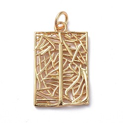 Golden Brass Filigree, Pendants, Hollow, Long-Lasting Plated, Rectangle, Real 18K Gold Plated, 23x14x1.5mm, Hole: 3.2mm