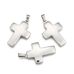 Stainless Steel Color Cross 304 Stainless Steel Surface Pendants, Stainless Steel Color, 36x24x4mm, Hole: 5x9mm