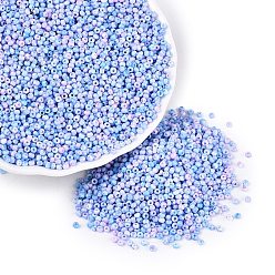 Light Sky Blue Picasso Glass Seed Beads, Round Hole, Rondelle, Light Sky Blue, 2~2.5x1.5~2mm, Hole: 0.7~0.8mm, about 36000pcs/pound