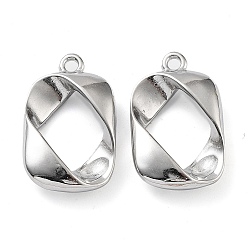 Stainless Steel Color Non-Tarnish 201 Stainless Steel Pendants, Rectangle Charm, Stainless Steel Color, 28x17x4.5mm, Hole: 2mm