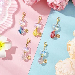 Золотой Подвесные украшения из гальванического стекла, со сплавочной фурнитурой, форма кошки, cmешанных цветов, золотые, 46.5 мм