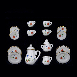 Цветок Фарфоровый мини-чайный сервиз, включая чайники 2шт., 5чайные чашки, 8шт посуда, для аксессуаров для кукольного домика, притворяясь опорными украшениями, цветочным узором, 121x86x25 мм, 15 шт / комплект