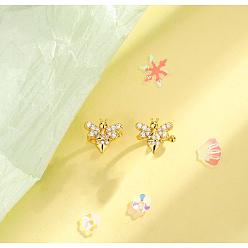 Золотой Серьги-каффы из латуни с микропаве из прозрачных кубических цирконий, золотые, 10x8 мм