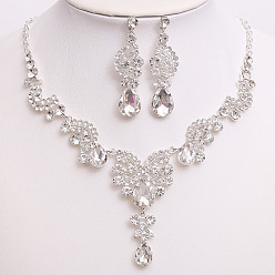 Кристалл Ожерелье с подвеской в виде капли и луны из сплава со стразами и серьга-гвоздик, серебряные, кристалл, 440 мм и 60 мм