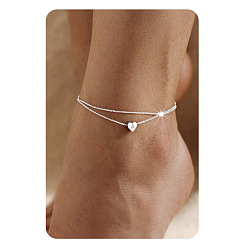 Letter A 201 двухслойные браслеты для щиколотки из нержавеющей стали в форме сердца с инициалами для женщин, цвет нержавеющей стали, не тускнеет, буква a, 7-7/8 дюйм (200 мм)