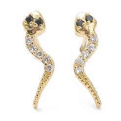 Настоящее золото 18K Серьги-гвоздики из латунного микро-паве, головастик, реальный 18 k позолоченный, 14.5x7 мм, штифты : 0.7 мм