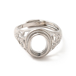 Platino Componentes del anillo de bronce ajustable, ajustes del anillo de la almohadilla, oval, Platino, tamaño de EE. UU. 9 (18.9 mm), Bandeja: 8x10 mm