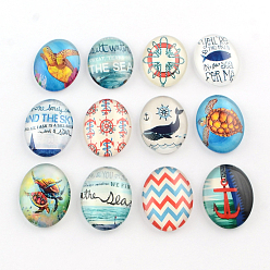 (52) Непрозрачная лаванда Морская тема картины стеклянные овальные кабошоны Flatback для поделок проектов, разноцветные, 35x25x6.5 мм