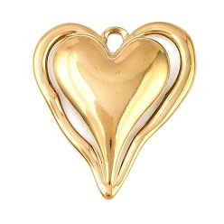 Золотой 304 подвески из нержавеющей стали, двойное очарование сердца, золотые, 50.5x45.5x4 мм, отверстие : 7x4 мм