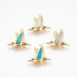 Золотой Латунные подвески, С синтетическим опалом и кубическим цирконием, птица, разноцветные, золотые, 14.5x17x2.5 мм, отверстие : 2.5x4 мм