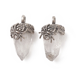 Хрусталь Природного кварца хрустальных подвесок, подвески из горного хрусталя, граненые подвески из желудей, с фурнитурой в виде паука из латуни цвета античного серебра, 40.5~41x18.5x21~24 мм, отверстие : 5.5x6 мм