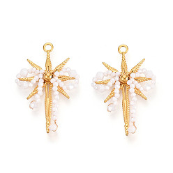 Белый 304 подвески из нержавеющей стали, bowknot & star, со стеклом, реальный 18 k позолоченный, ионное покрытие (ip), граненые, белые, 39.5~42x27.5~28.5x6~6.5 мм, отверстие : 2.2 мм