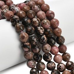 Родонит Природные родонит бисер нитей, круглые, граненый (128 граней), 8 мм, отверстие : 1.2 мм, около 48 шт / нитка, 15.04 дюйм (38.2 см)