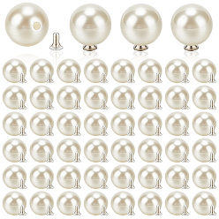 White 150 Sets Plastic Imitation Pearl Buttons, Round, Platinum, White, 12mm