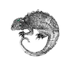 Античное Серебро Сплав горный хрусталь брошь, ящерица одежда аксессуары воротник булавка грудь цветок, античное серебро, 66x63 мм