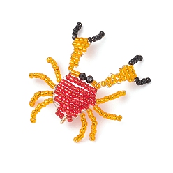 Красный Подвески в виде краба из натуральной черной шпинели, ограненные круглые и стеклянные бусины, с обмоткой из медной проволоки и 304 петлями из нержавеющей стали, золотые, красные, 37.5x37x3 мм, отверстие : 3.5 мм