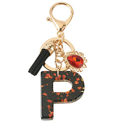 Letter P Resin Keychains, with Lobster Claw Clasps, Light Gold, Letter P, 104mm, Letter: 44.5x34.5x7.5mm