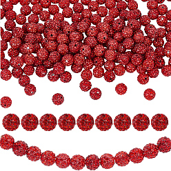 Ligero Siam 200 piezas pavimentan bolas de bola de discoteca, Abalorios de rhinestone de arcilla polímero, Grado A, rondo, Tailandia ligera, 10 mm, agujero: 1.5 mm